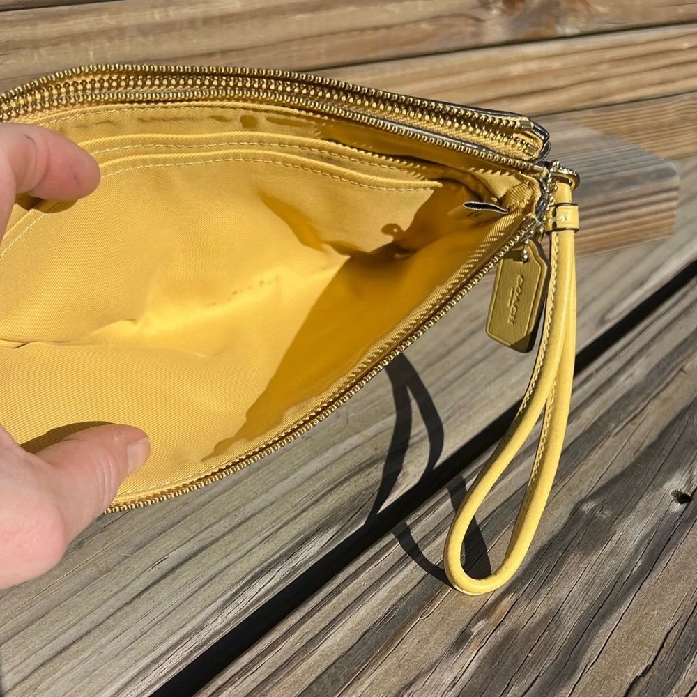 - Coach Double Sided Yellow Leather Wristlet! EUC!!
